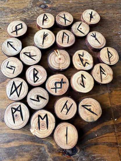 Pine Tree Wood Runes Set with Interpretation Guide - 25 Elder Futhark Runes