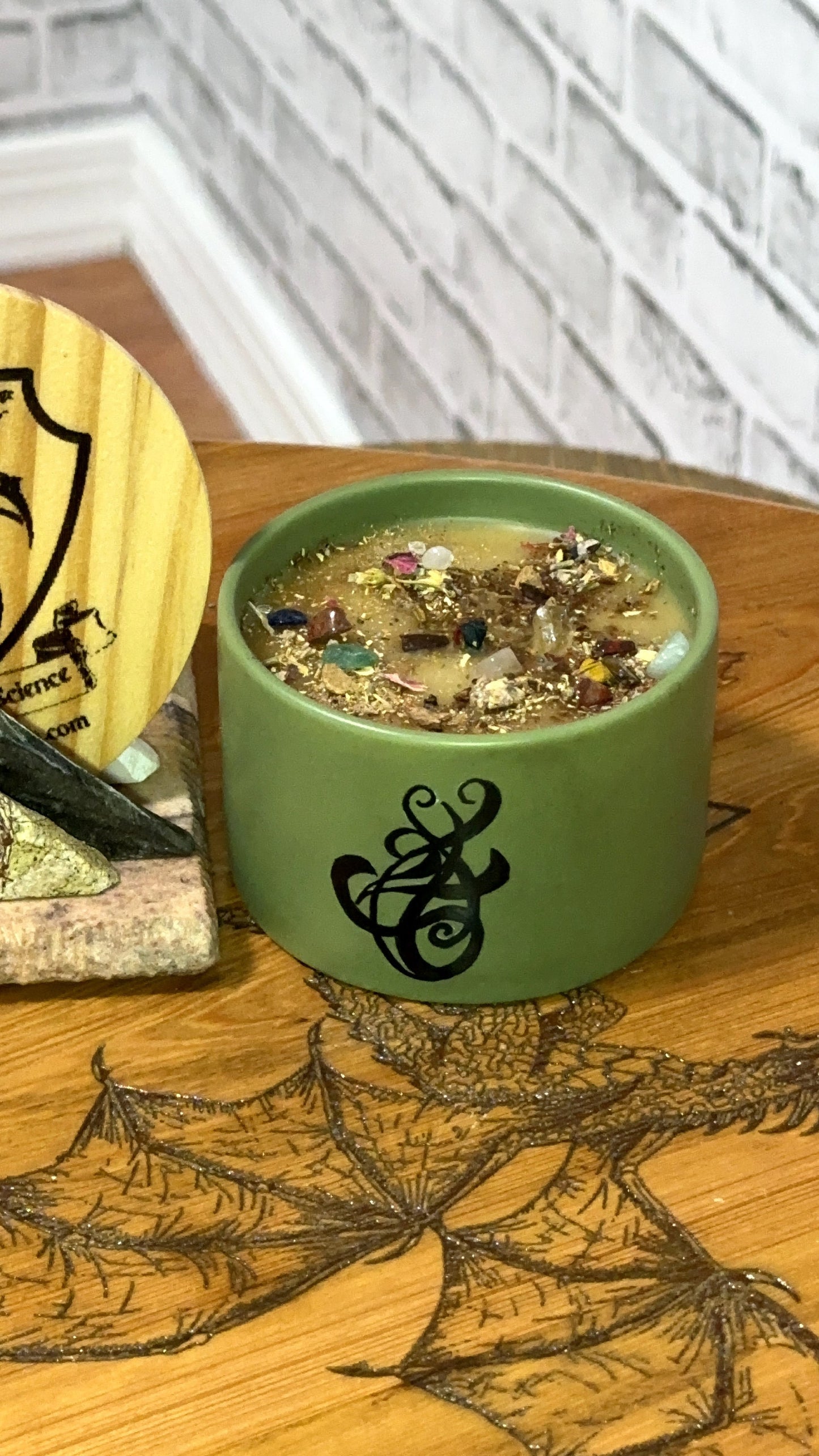 "Harmony & Fortune" Beeswax Candle Set w/ Sigil, Herbs & Crystals | Protection & Abundance