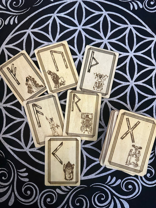 Basswood Rune Card Deck with Tarot Symbols. Made by order