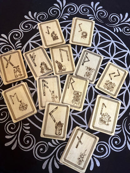 Basswood Rune Card Deck with Tarot Symbols. Made by order