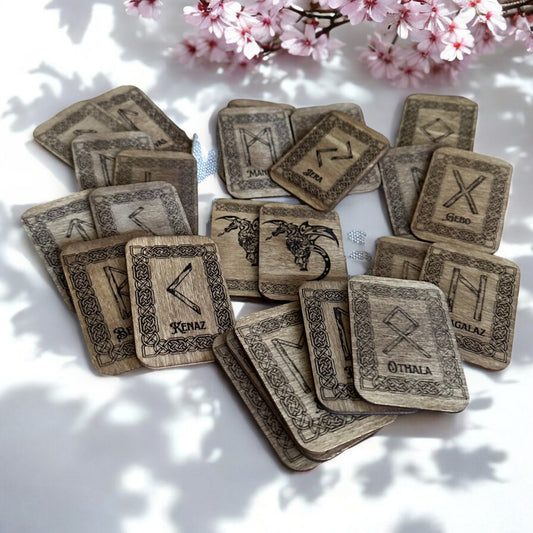 Basswood Oracle Elder Futhark Rune Deck with Reading Guide