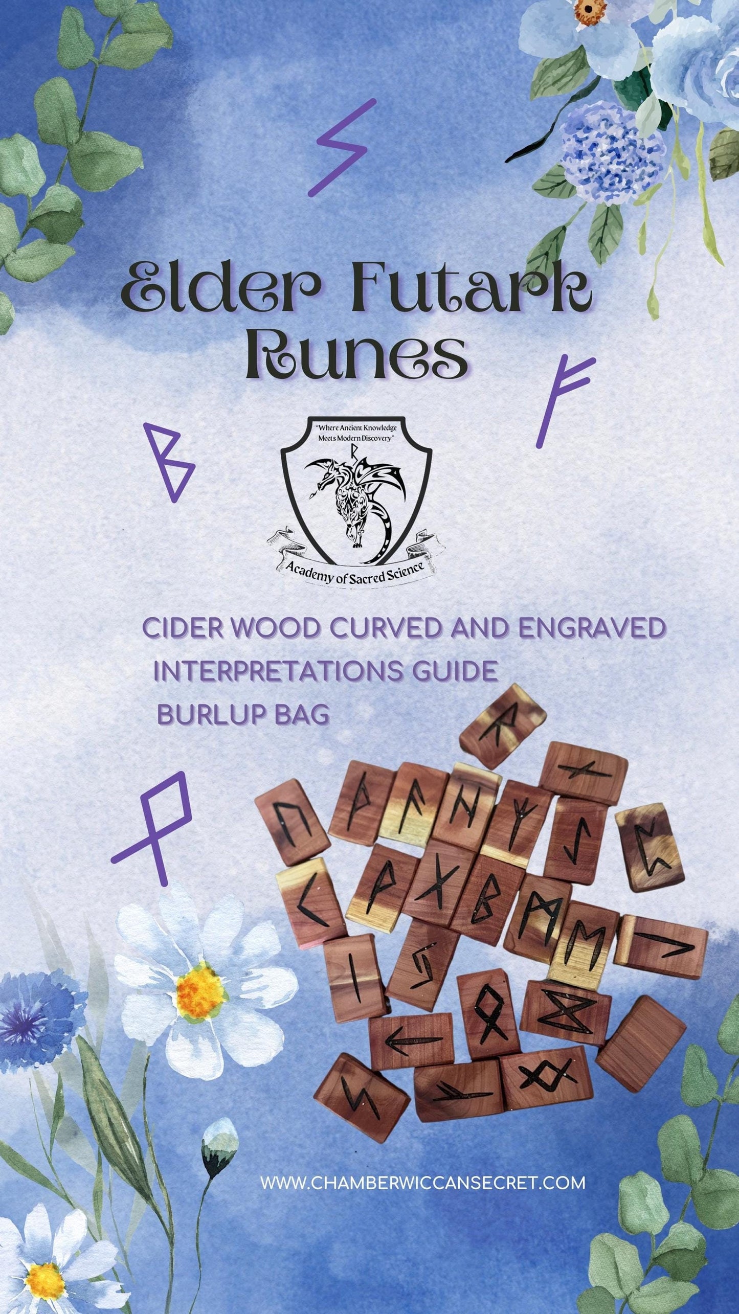 Cedar Wood Runes Set with Interpretation Guide - 25 Elder Futhark Runes