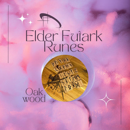 Oak Wood Runes Set with Interpretation Guide - 25 Elder Futhark Runes