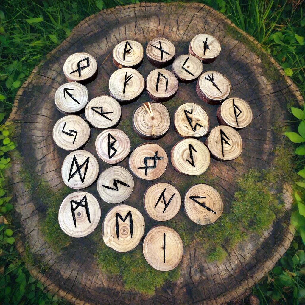 Pine Tree Wood Runes Set with Interpretation Guide - 25 Elder Futhark Runes