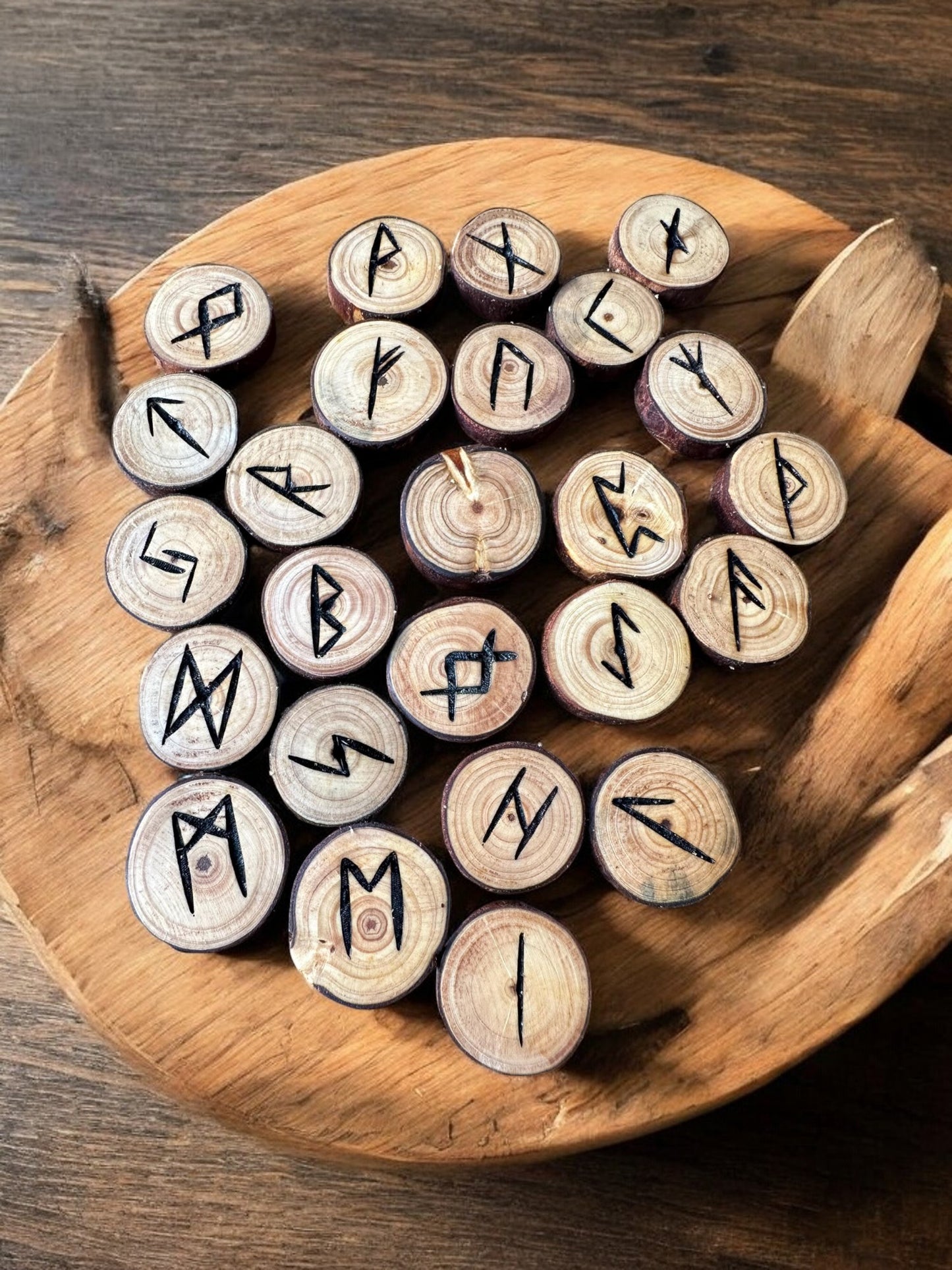 Pine Tree Wood Runes Set with Interpretation Guide - 25 Elder Futhark Runes