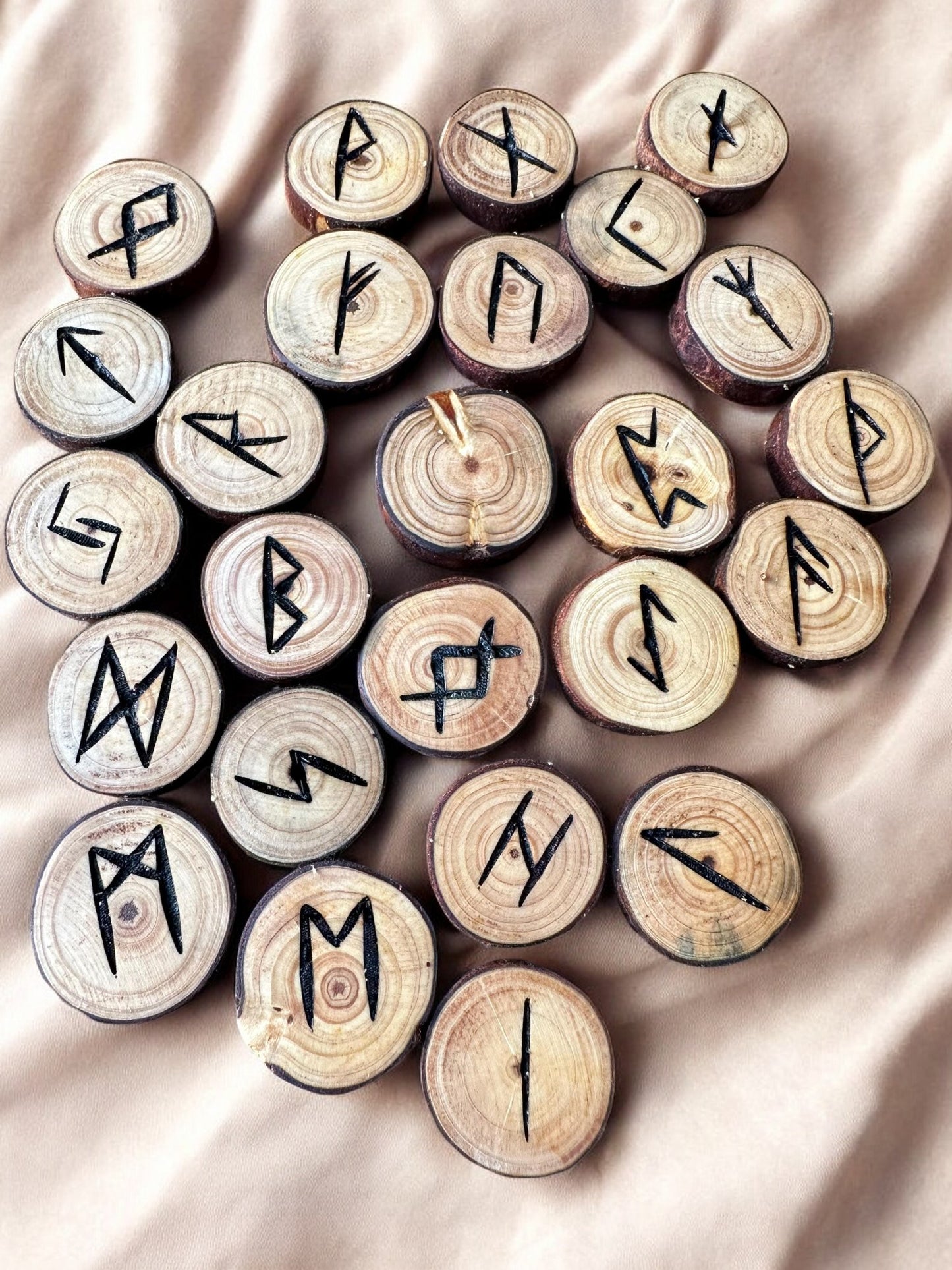 Pine Tree Wood Runes Set with Interpretation Guide - 25 Elder Futhark Runes