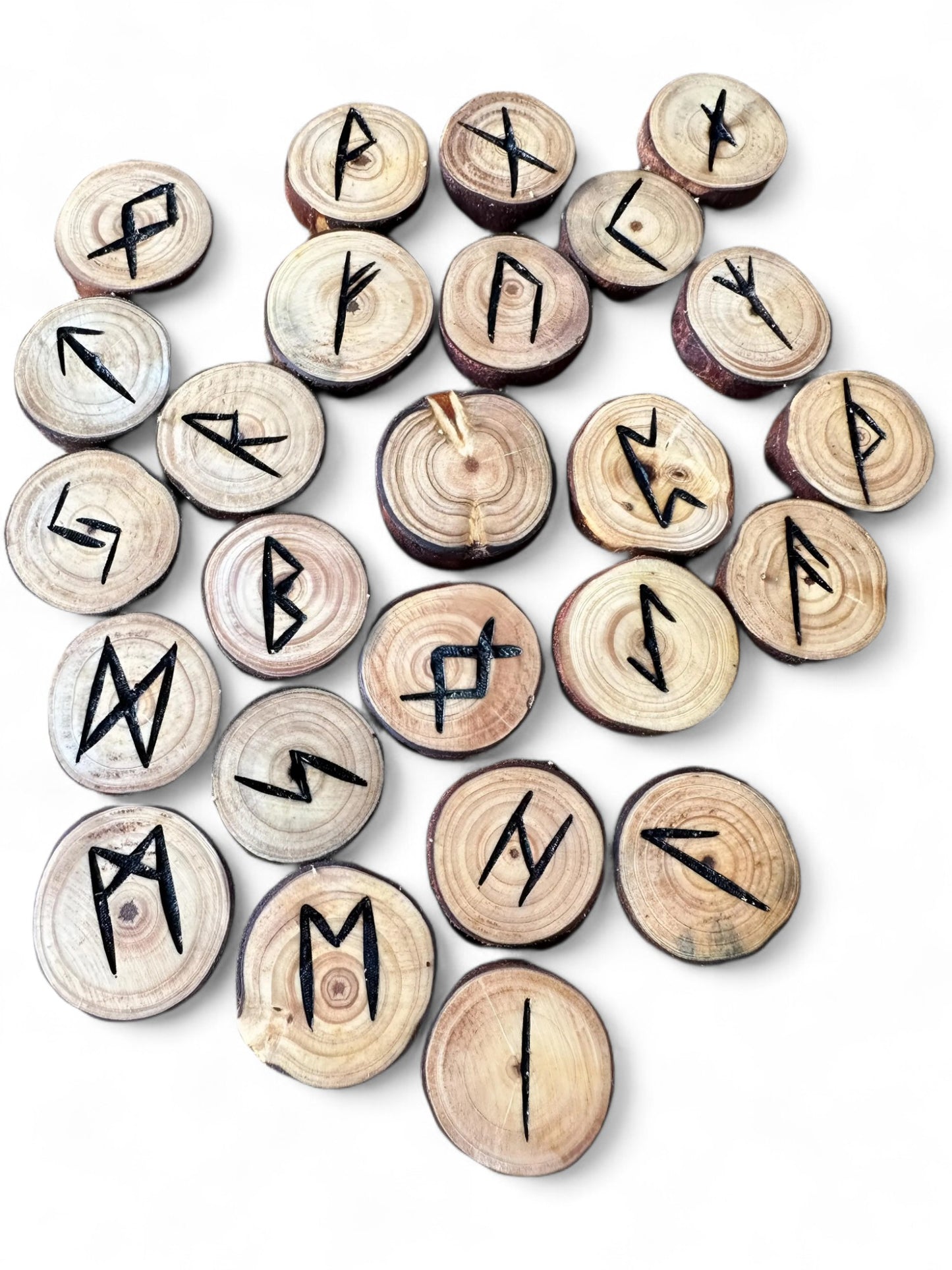 Pine Tree Wood Runes Set with Interpretation Guide - 25 Elder Futhark Runes