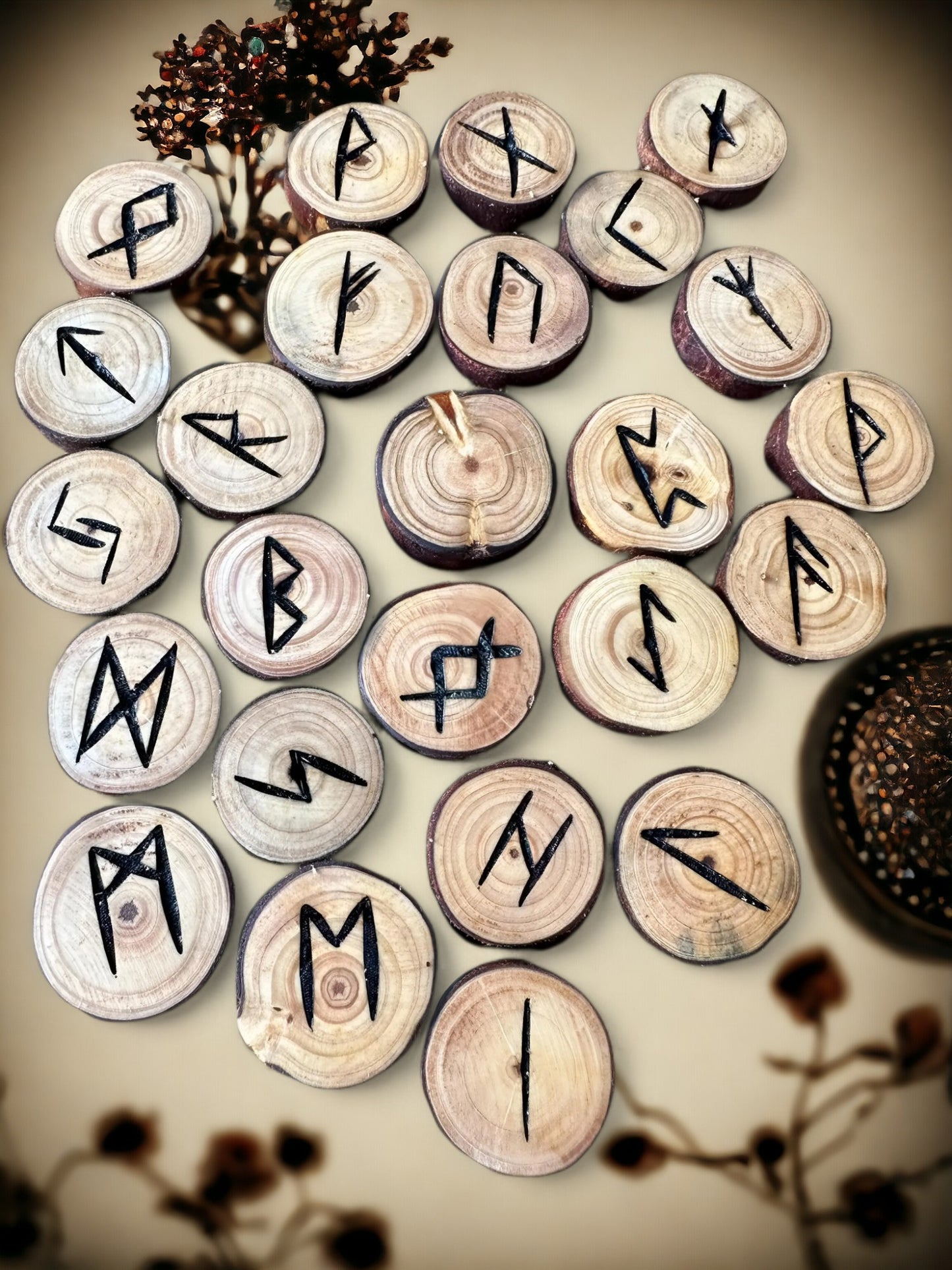 Pine Tree Wood Runes Set with Interpretation Guide - 25 Elder Futhark Runes