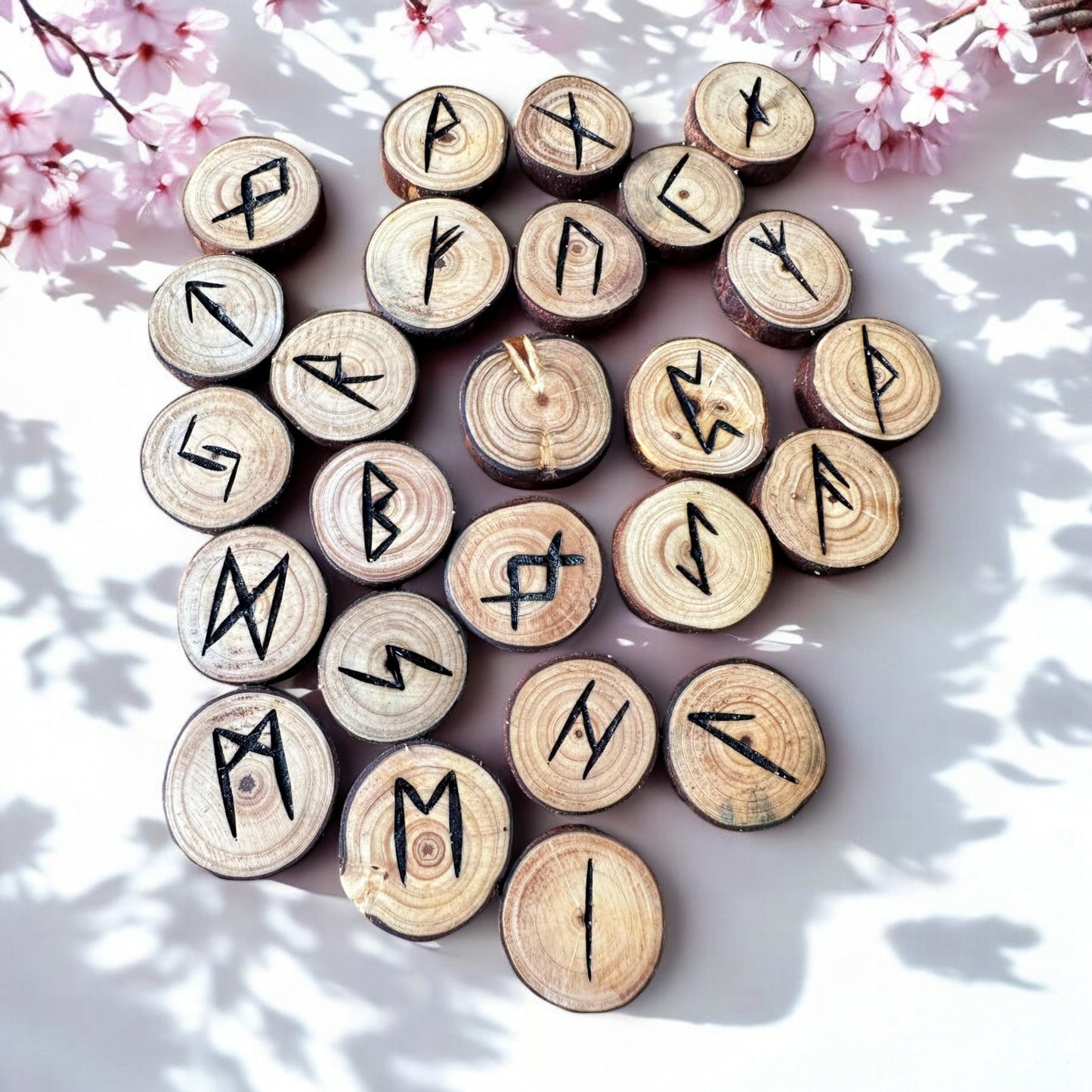 Pine Tree Wood Runes Set with Interpretation Guide - 25 Elder Futhark Runes